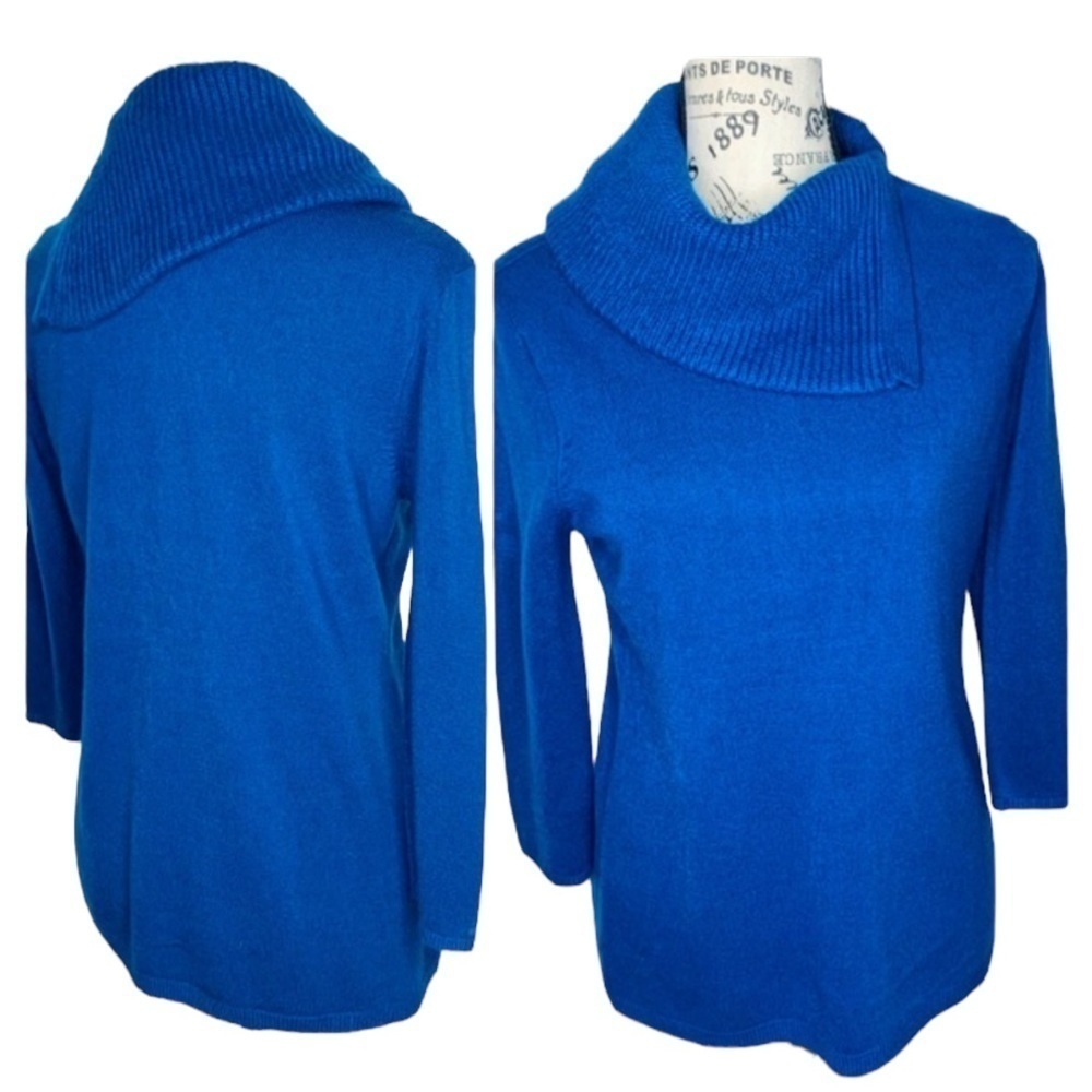 Hampshire Studio Royal Blue Cowl Neck 3/4 Sleeve Sweater Size Medium Petite